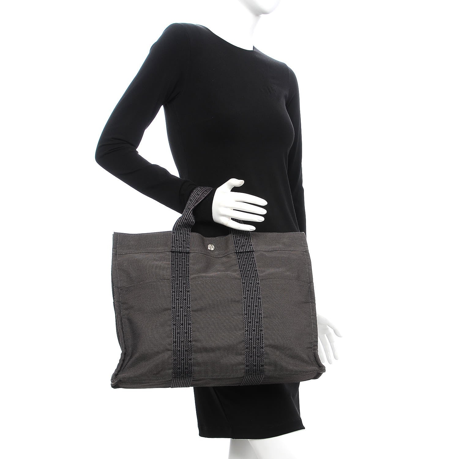 Hermes Canvas Herline MM Tote Grey 2 of 10