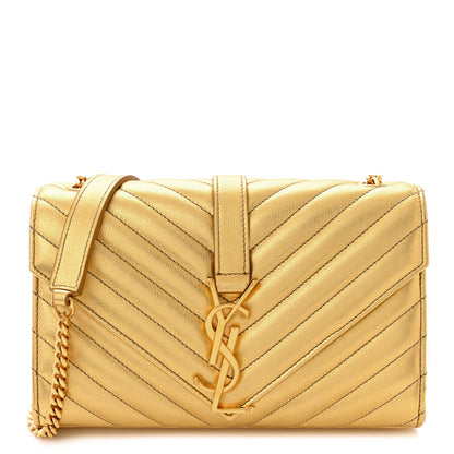 Saint Laurent Metallic Calfskin Matelasse Chevron Small Monogram Chain Shoulder Bag Gold 1 of 10