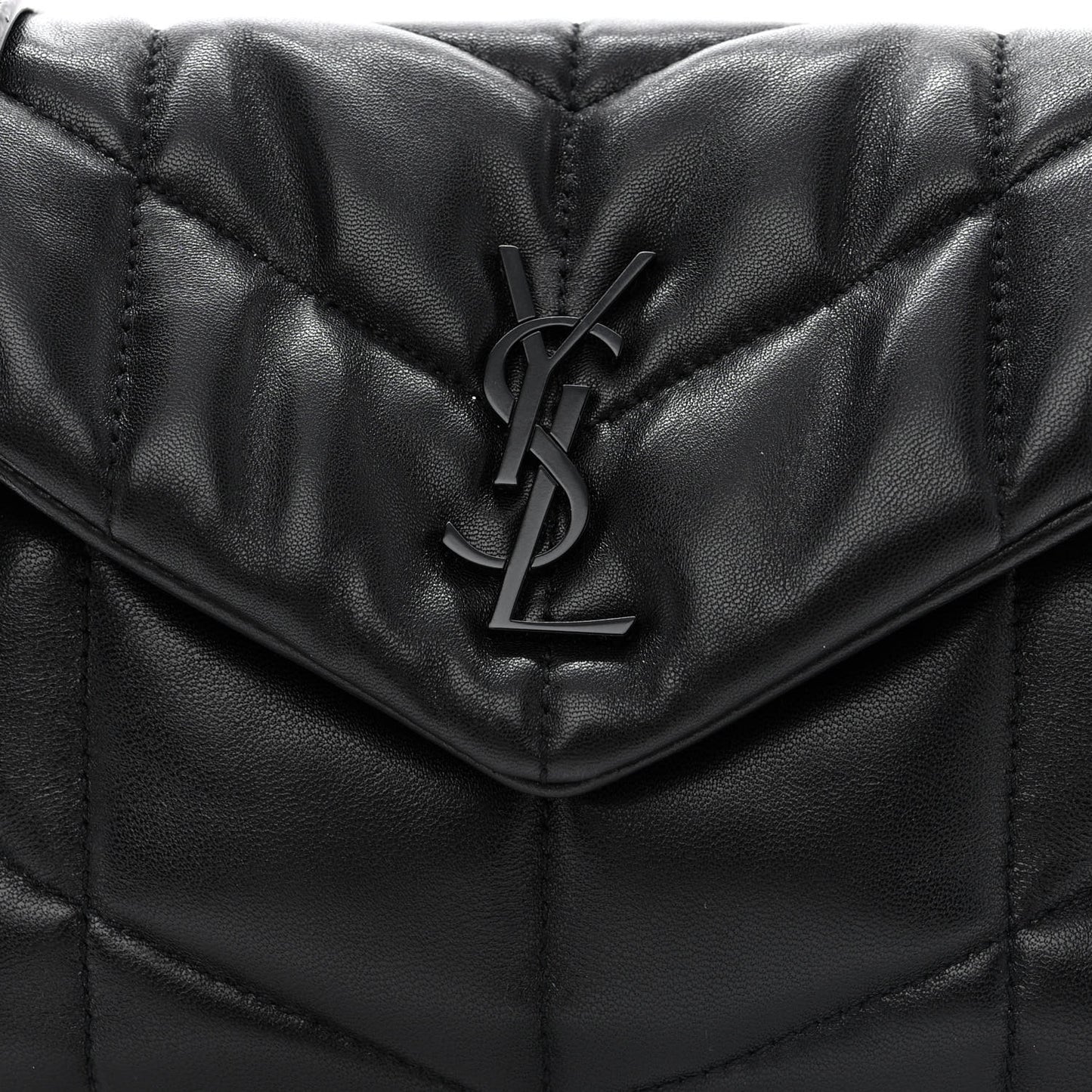 Calfskin Quilted Toy Loulou Puffer Monogram Monochrome Chain Satchel Black
