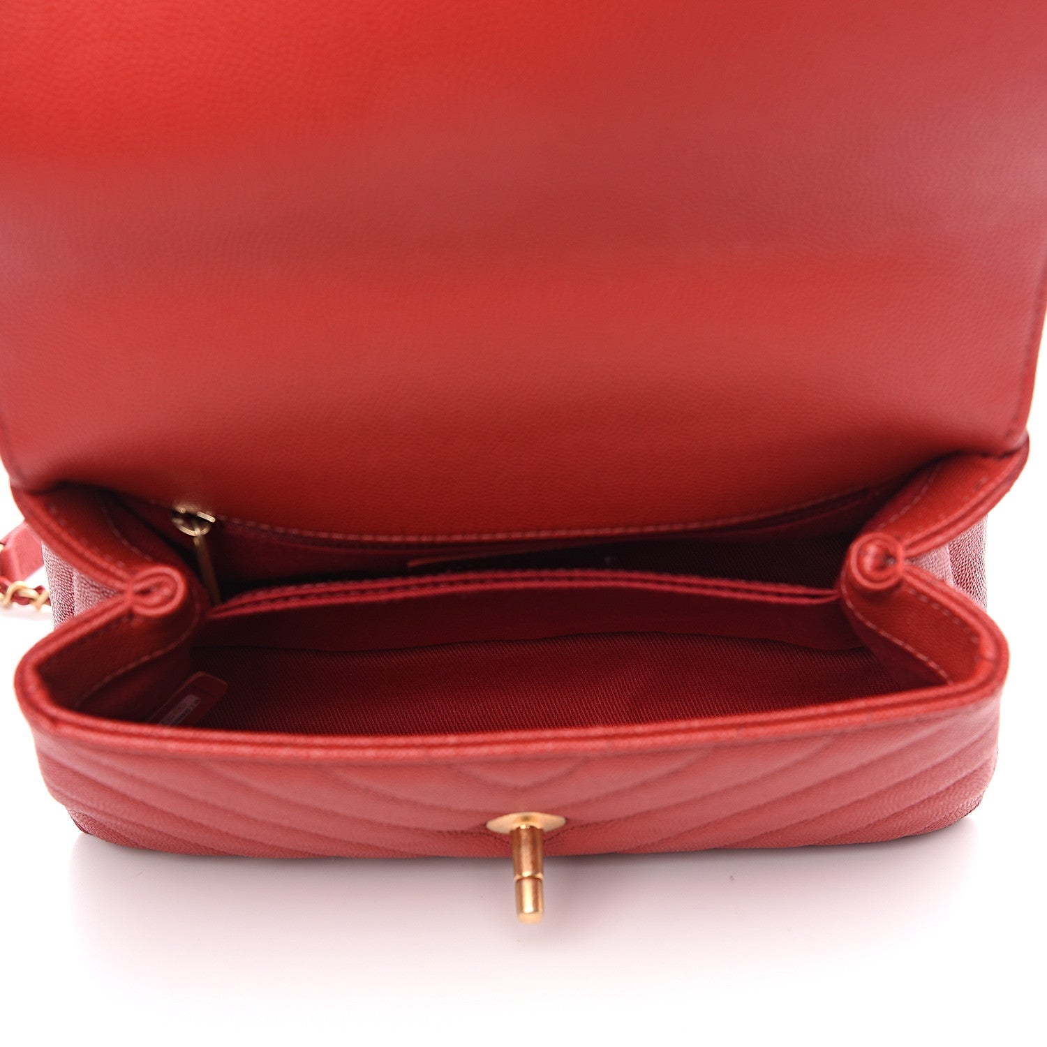 Chanel Caviar Chevron Quilted Mini Coco Handle Flap Red 4 of 9