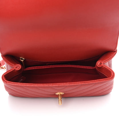Chanel Caviar Chevron Quilted Mini Coco Handle Flap Red 4 of 9