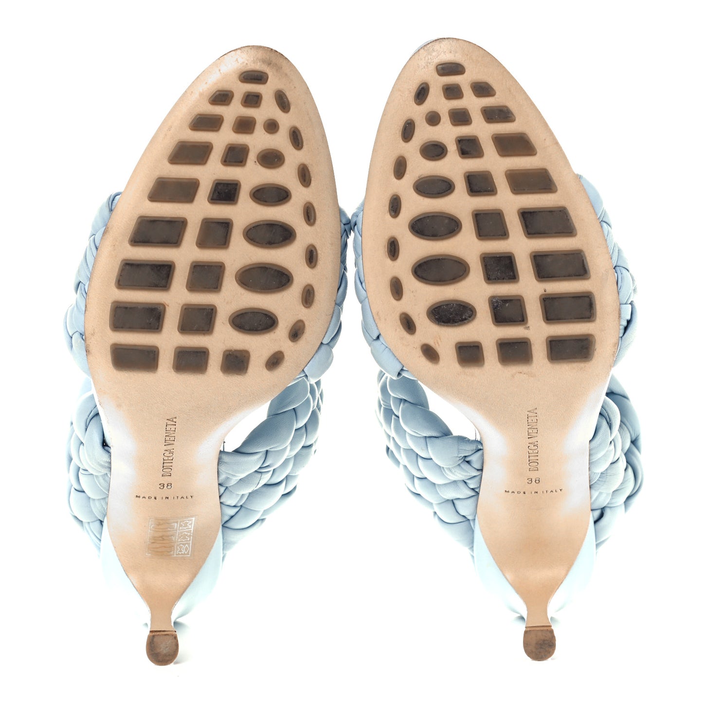 Nappa Twisted Padded Intrecciato Curve Slide Sandals 38 Ice