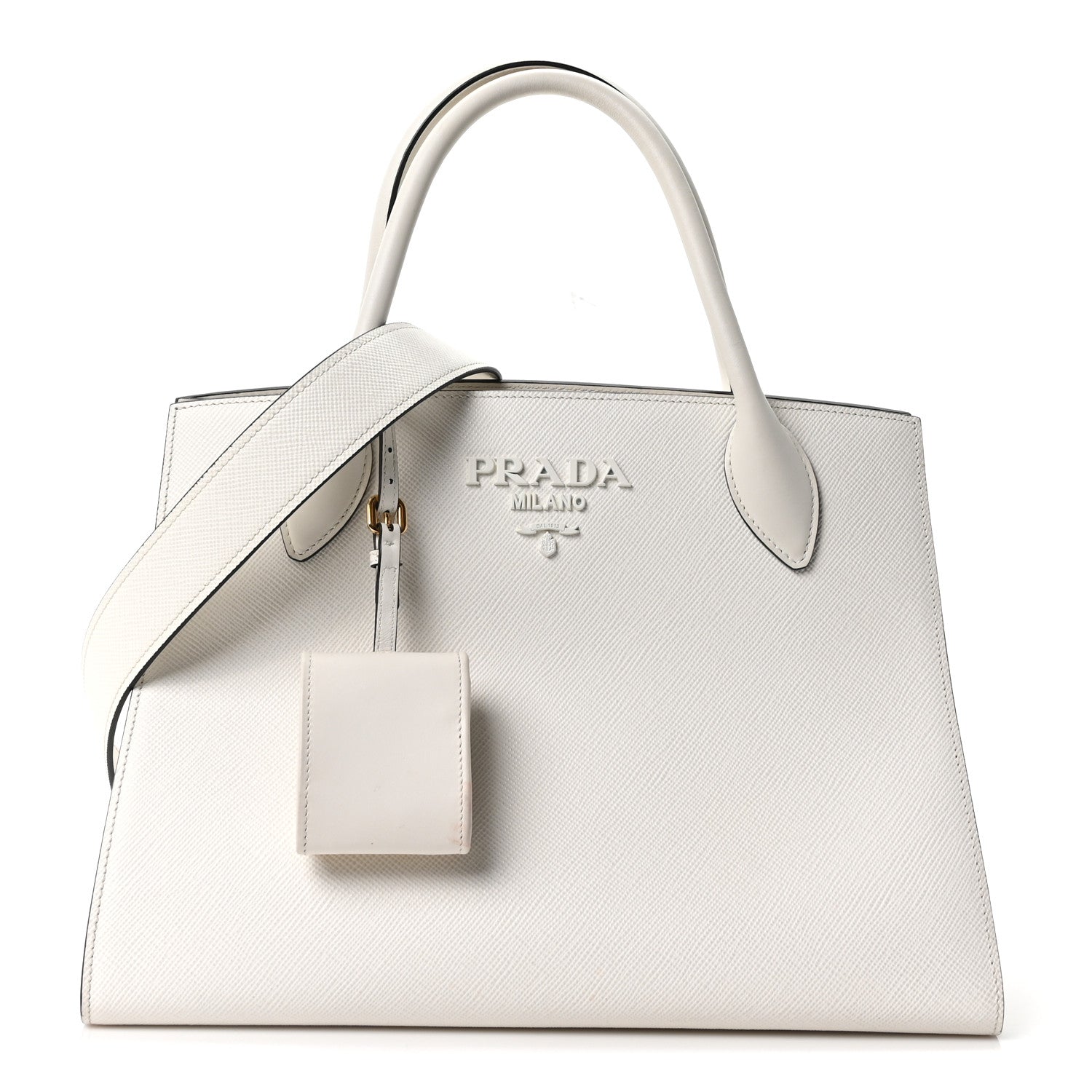 Prada Saffiano Cuir Calfskin Medium Monochrome Top Handle Tote White 1 of 10