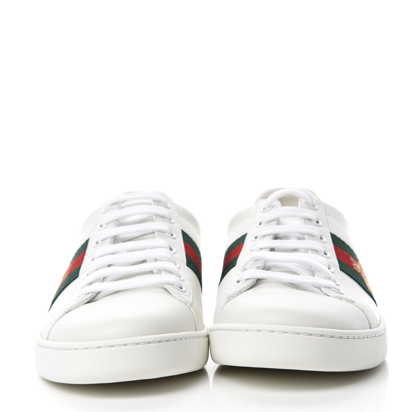 Calfskin Ayers Bee Embroidered Womens Ace Sneakers 38 White Green