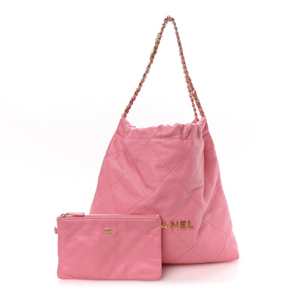 Chanel Shiny Calfskin Quilted Chanel 22 Drawstring Bag Pink 3 of 11
