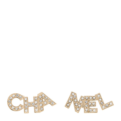 Chanel Crystal Pearl Signature Stud Earrings Gold 1 of 5