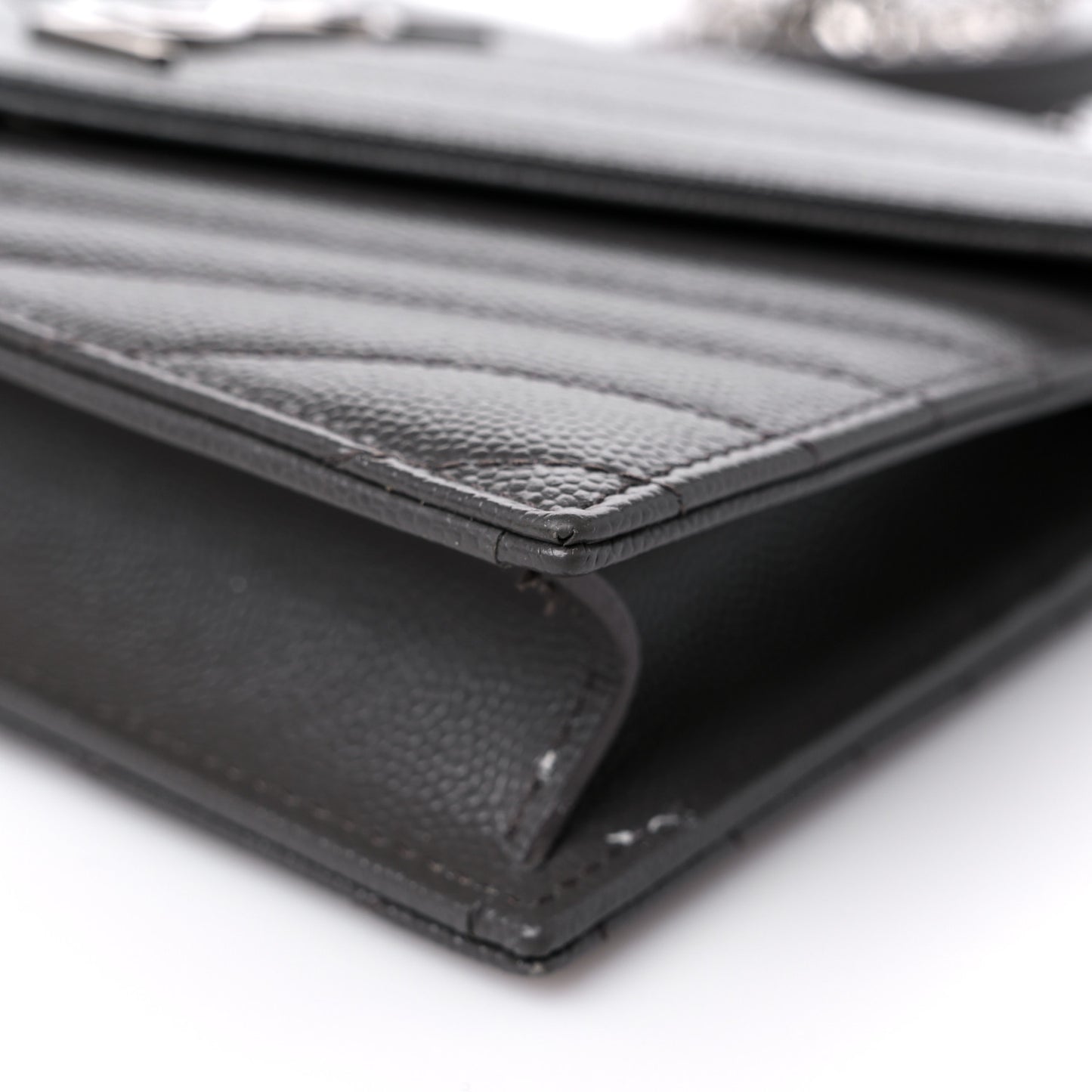 Grain De Poudre Matelasse Chevron Monogram Envelope Chain Wallet Gray