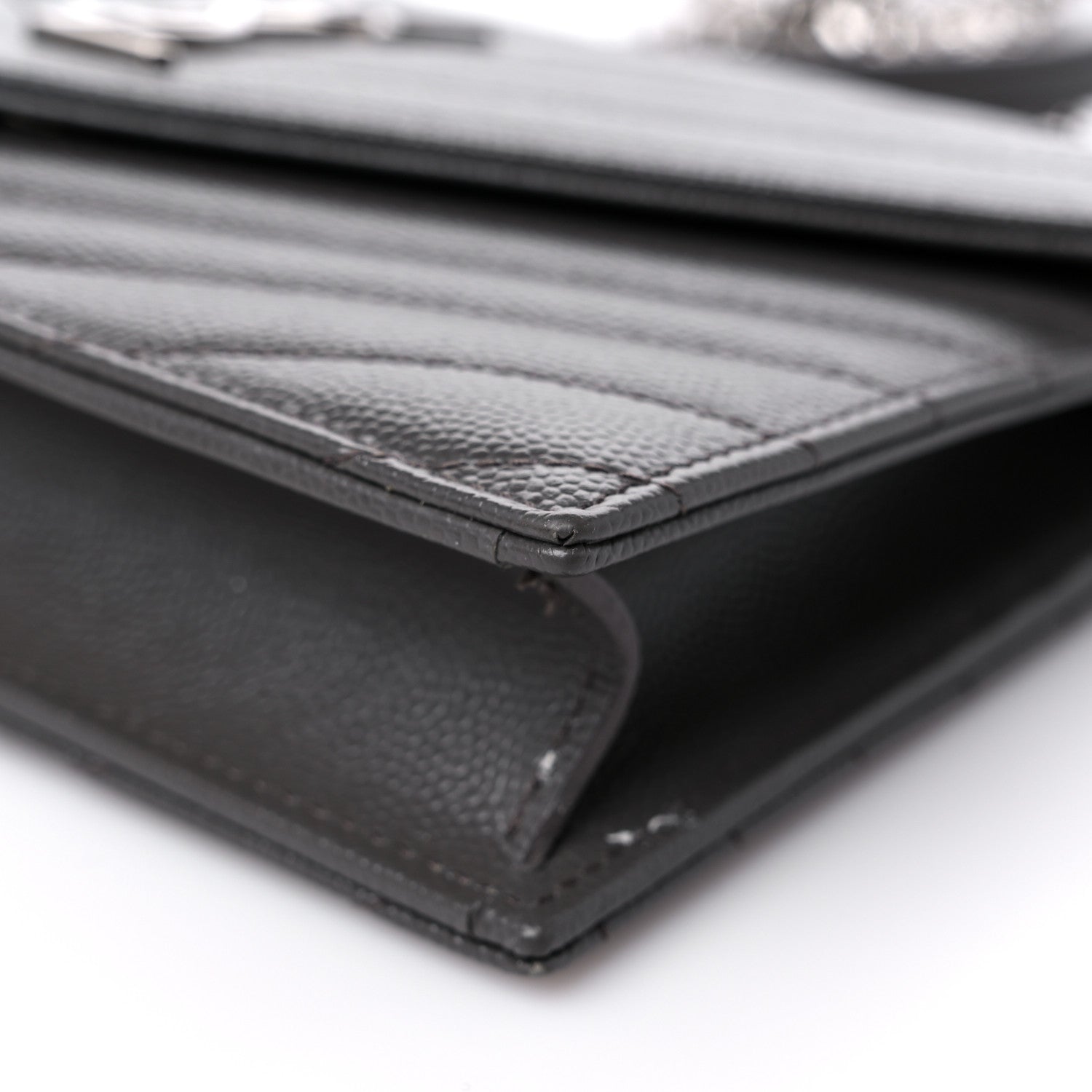 Saint Laurent Grain De Poudre Matelasse Chevron Monogram Envelope Chain Wallet Gray 8 of 13