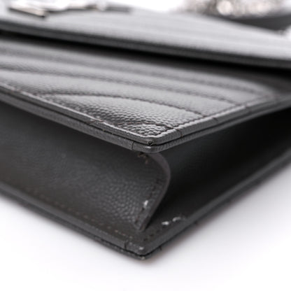 Saint Laurent Grain De Poudre Matelasse Chevron Monogram Envelope Chain Wallet Gray 8 of 13