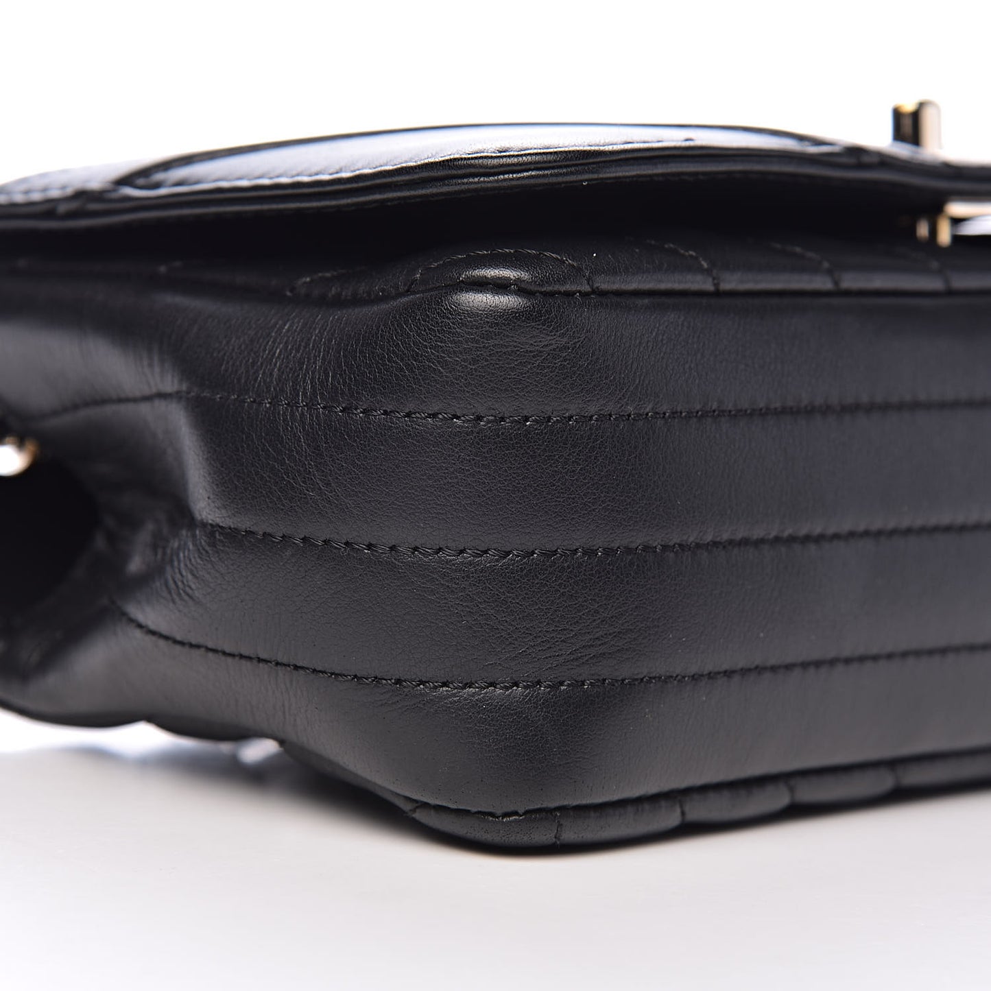 Calfskin Chevron Quilted Mini Statement Flap Black
