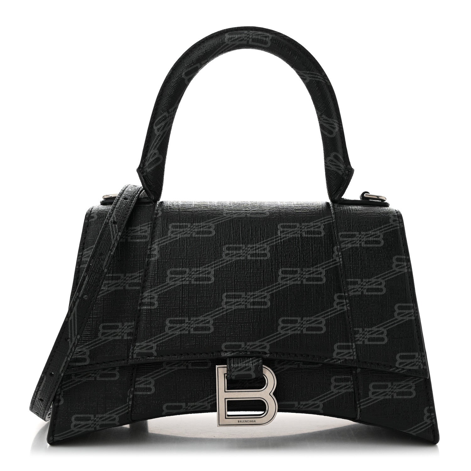 Balenciaga Coated Canvas BB Monogram Small Hourglass Top Handle Bag Black Grey 1 of 10