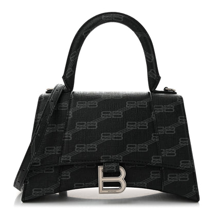 Balenciaga Coated Canvas BB Monogram Small Hourglass Top Handle Bag Black Grey 1 of 10