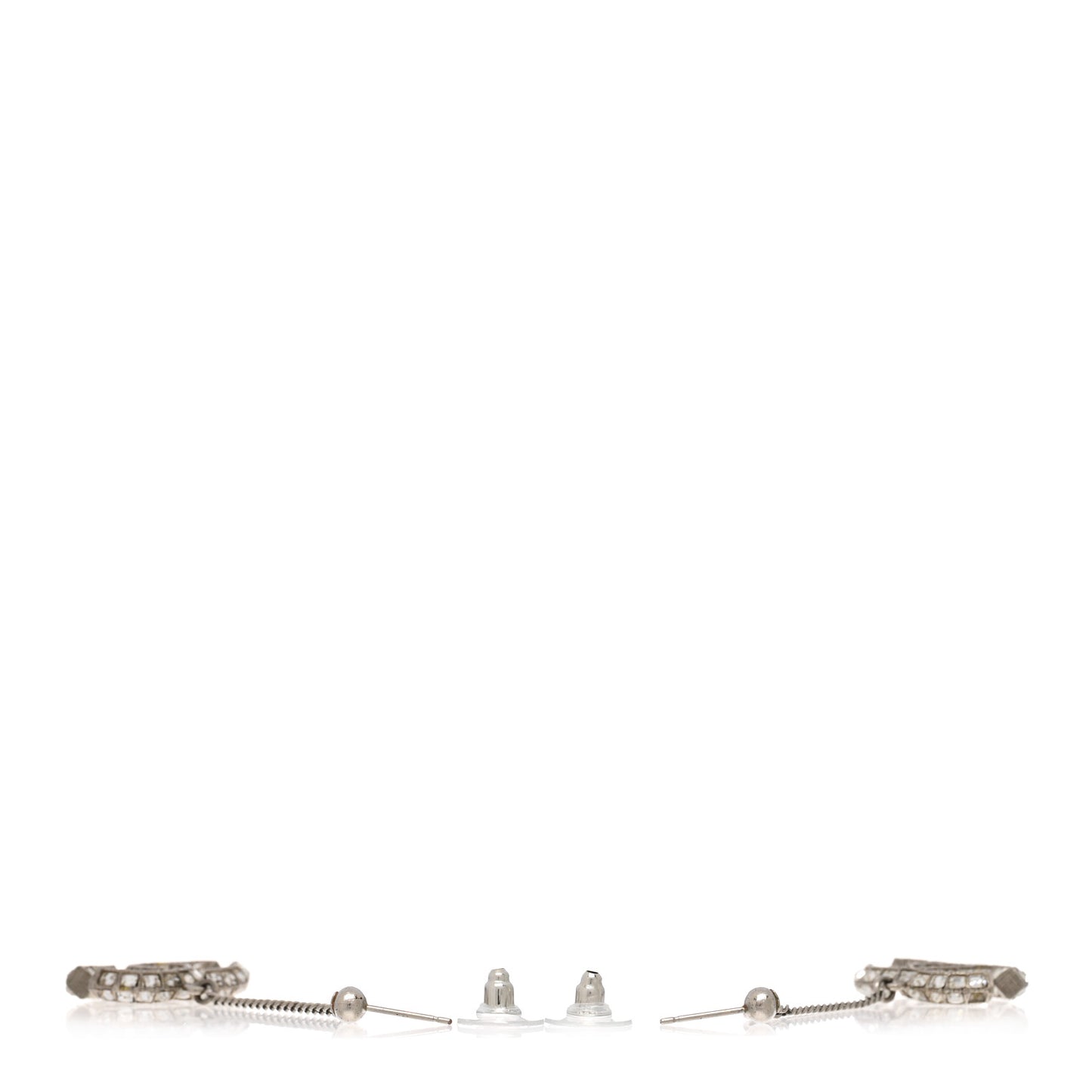 Baguette Crystal CC Drop Earrings Silver