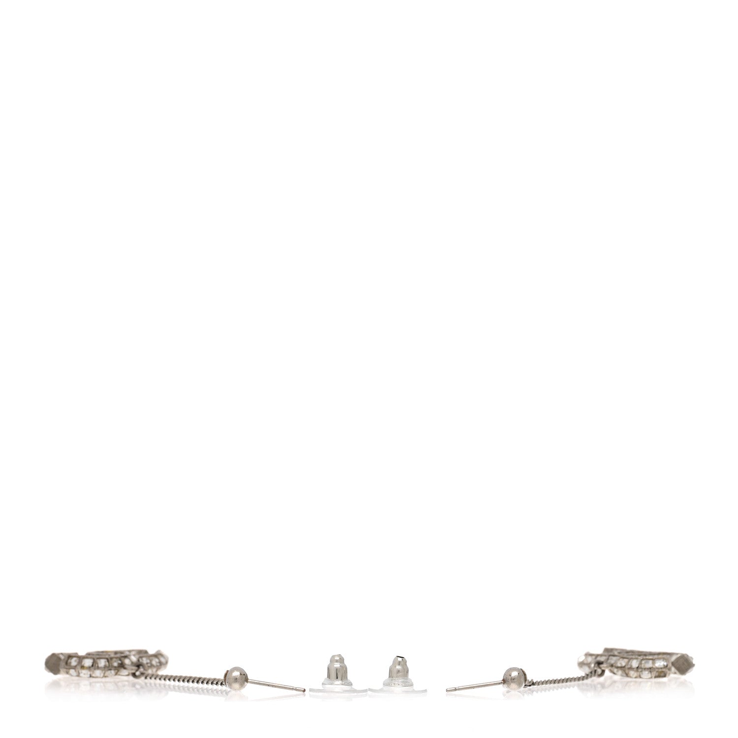 Chanel Baguette Crystal CC Drop Earrings Silver 3 of 4