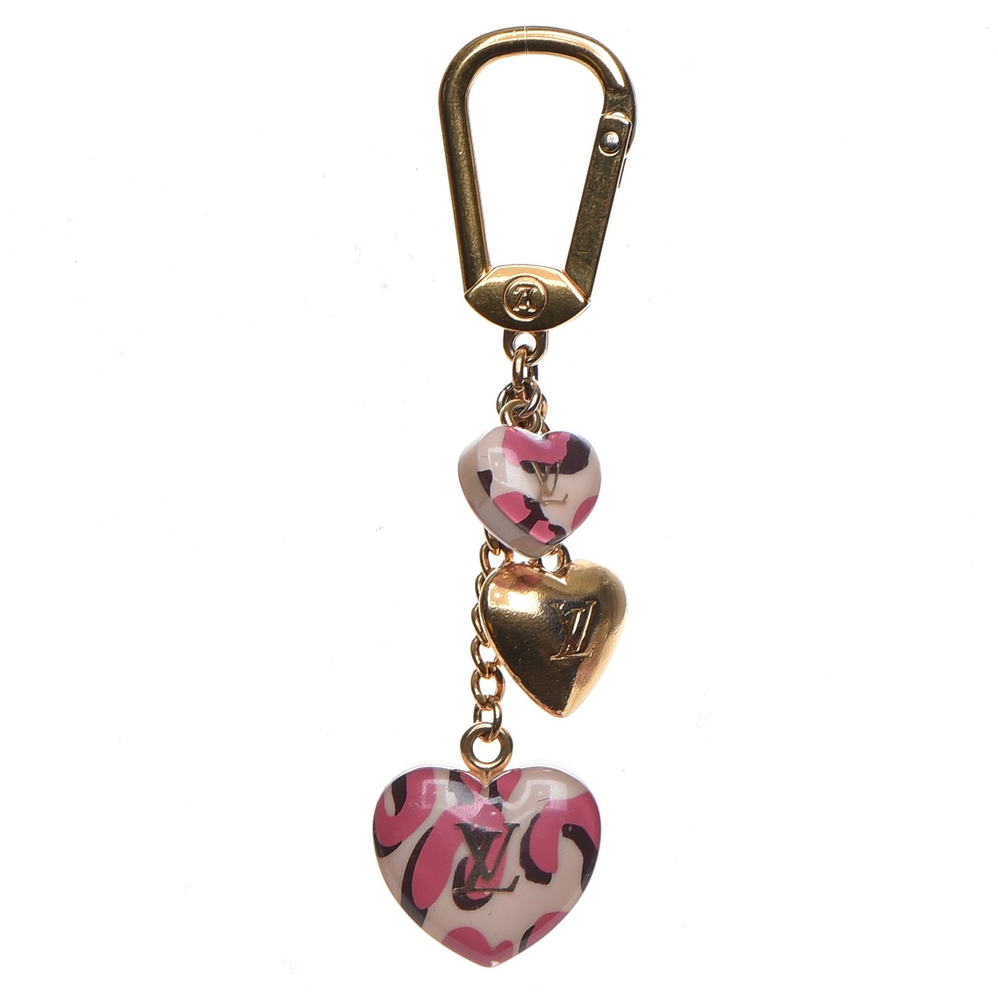 Leopard Heart Bag Charm Key Holder Blanc Corail