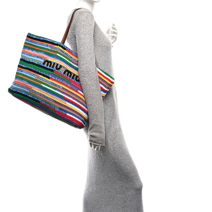Miu Miu Cotton Crochet Stripe Tote Bag Multicolor 2 of 10