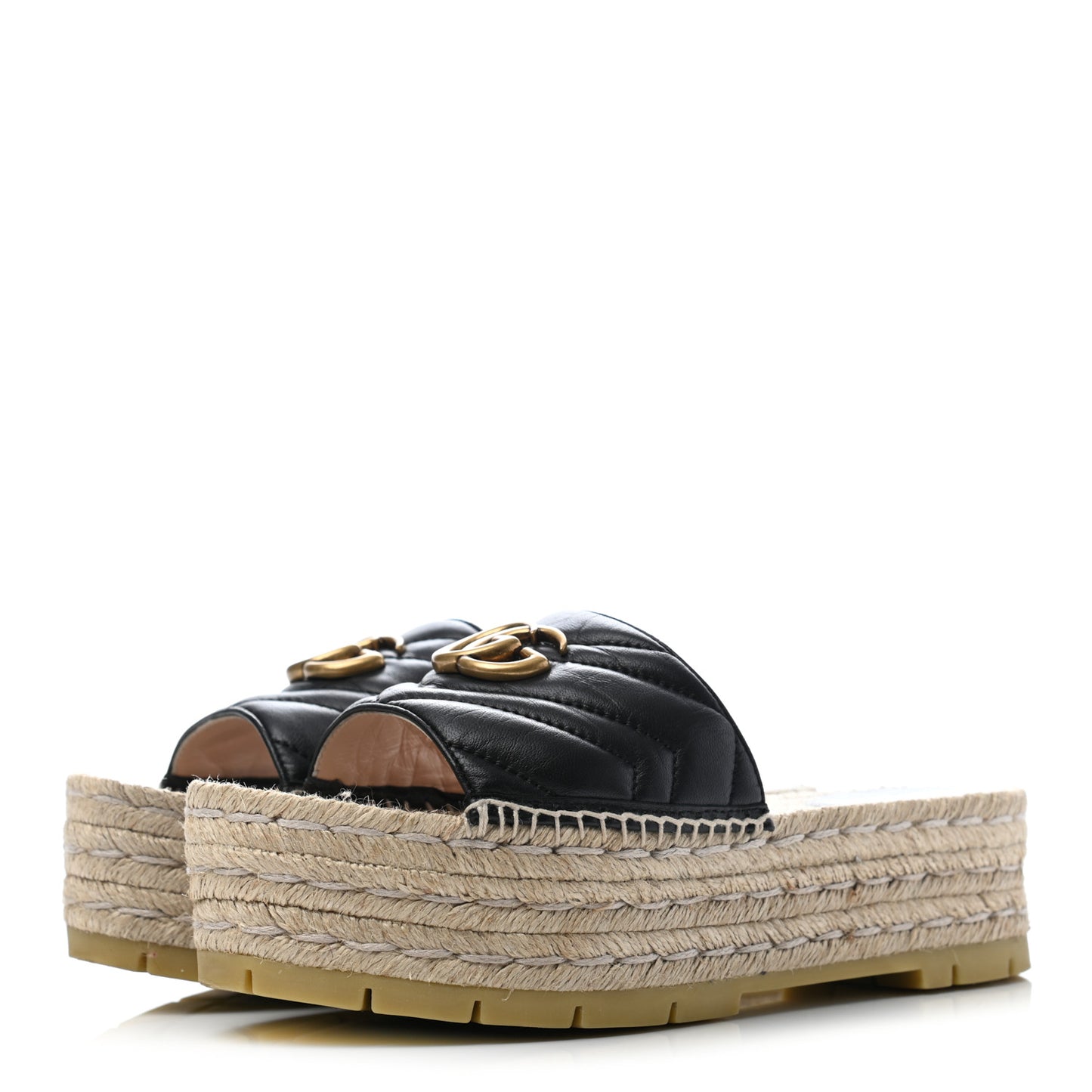 Nappa Matelasse GG Marmont Platform Espadrille Slide Sandals 39 Black