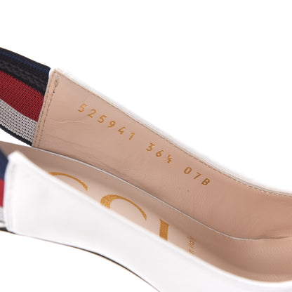 Gucci Malaga Kid Web Sylvie Mid Heel Slingback Pumps 36.5 White 9 of 10