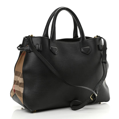 Burberry Derby Calfskin House Check Medium Banner Tote Black 3 of 10