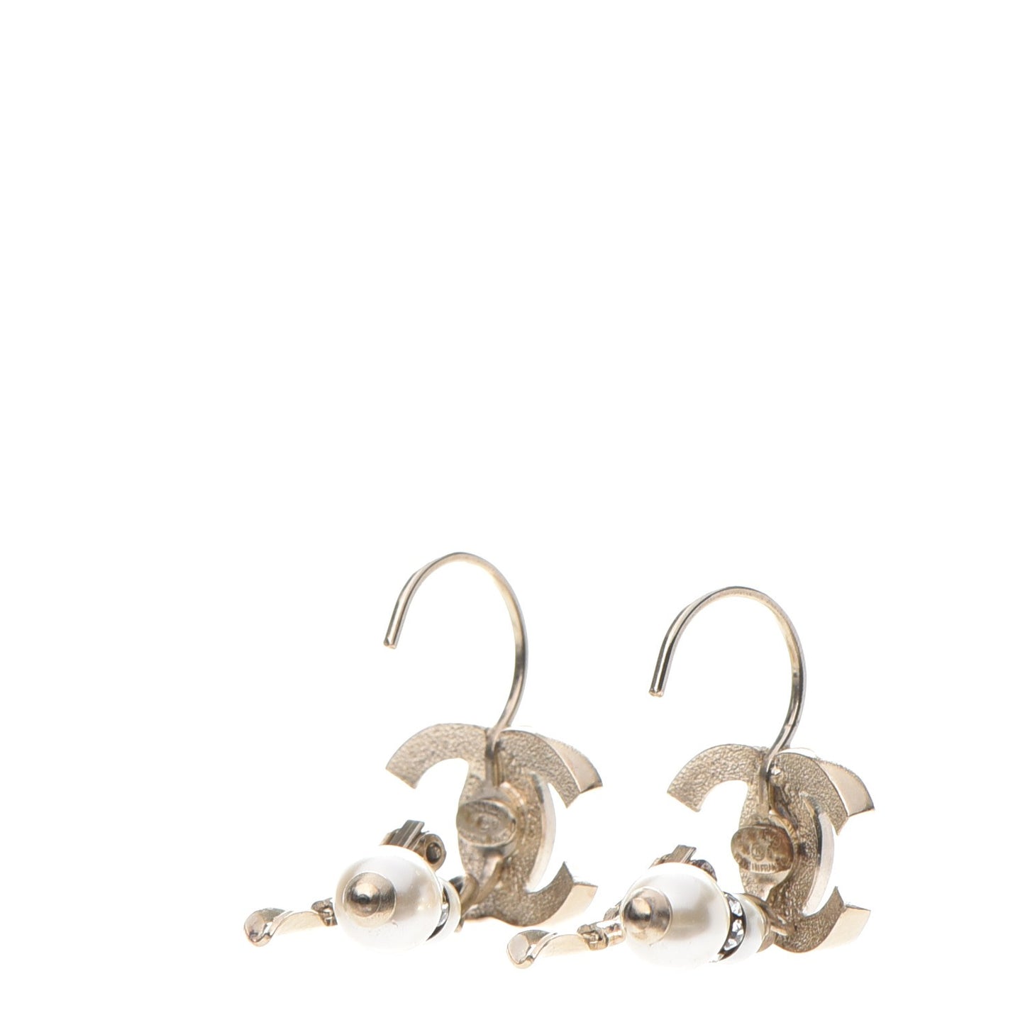 Enamel Crystal Pearl CC Earrings Gold