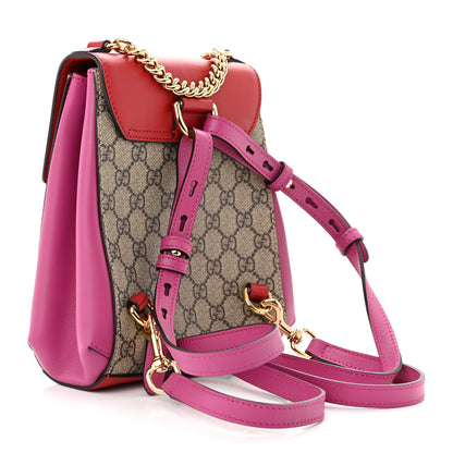 Gucci GG Supreme Monogram Calfskin Padlock Backpack Beige Hibiscus Red New Rosette 3 of 10