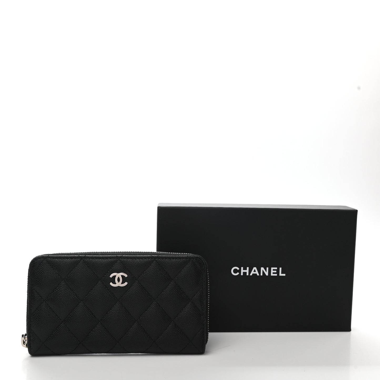 Caviar Quilted Medium Zip Around Wallet Black