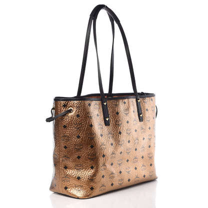 MCM Metallic Visetos Medium Shopper Tote Gold 3 of 14