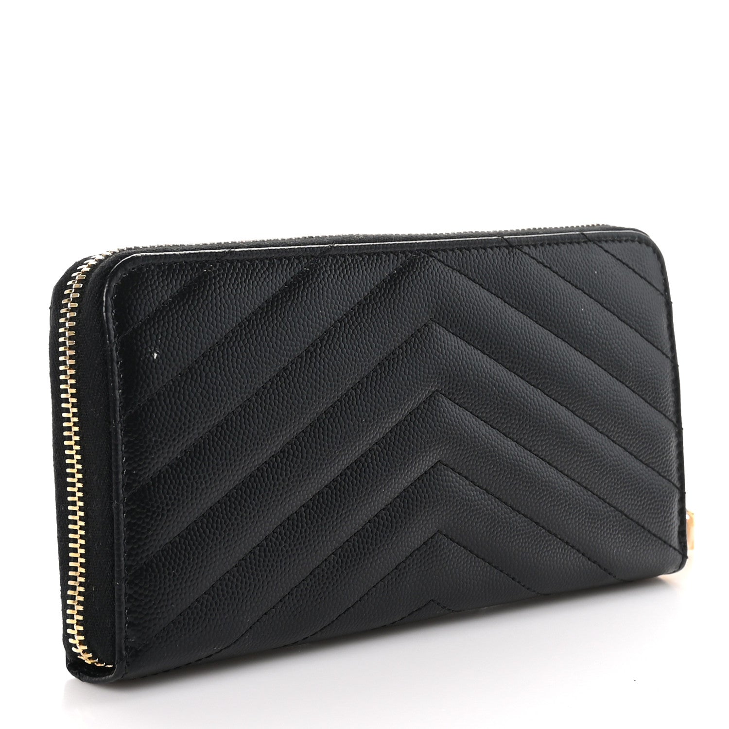Saint Laurent Grain De Poudre Matelasse Chevron Monogram Zip Around Wallet Black 3 of 8