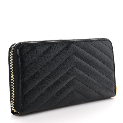 Saint Laurent Grain De Poudre Matelasse Chevron Monogram Zip Around Wallet Black 3 of 8