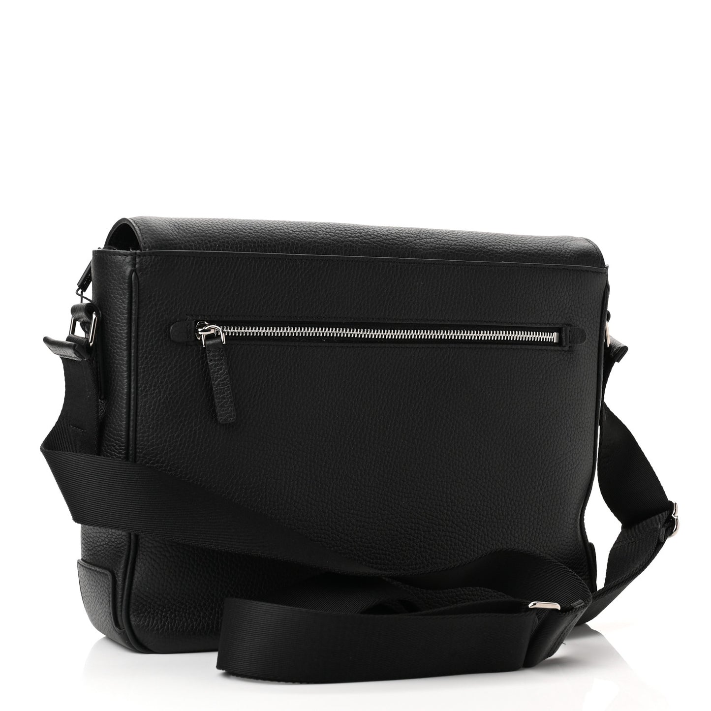 Grainy Calfskin Embossed Bruno Messenger Black