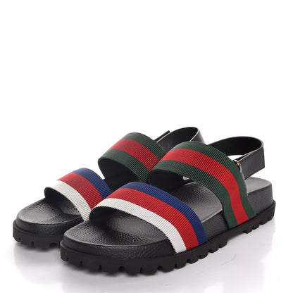 Gucci Calfskin Double Web Mens Rimini Lug Sole Sandals 12 Black 3 of 8