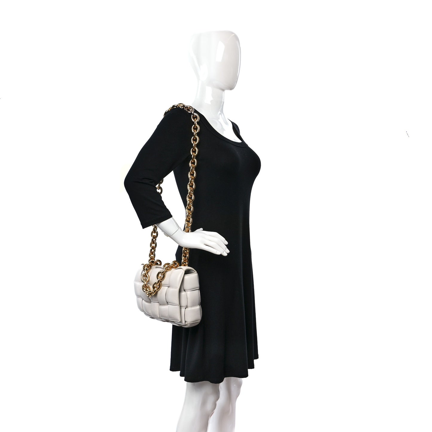 Lambskin Maxi Intreccio Padded Chain Cassette Crossbody Bag White