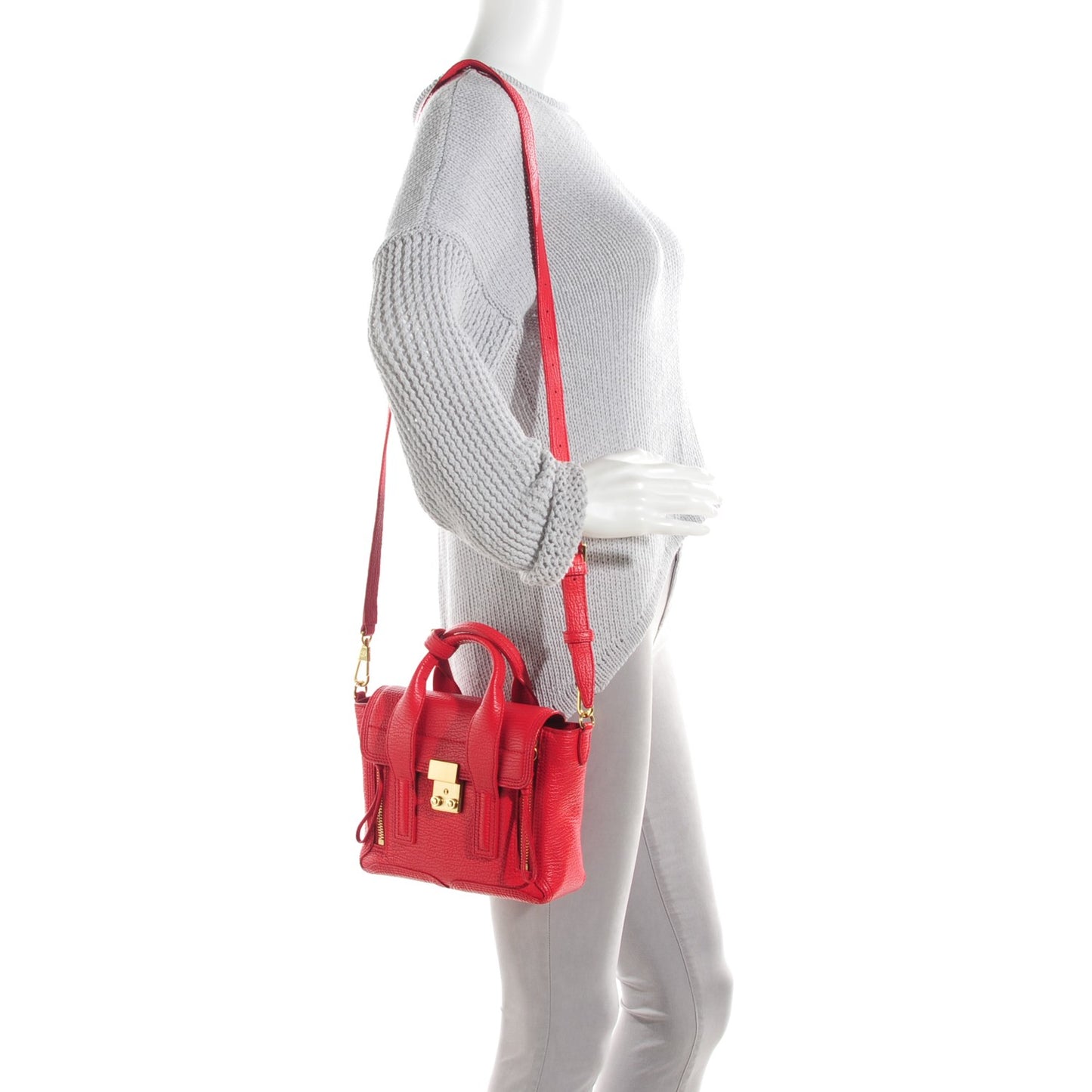 3.1 Textured Calfskin Mini Pashli Satchel Red