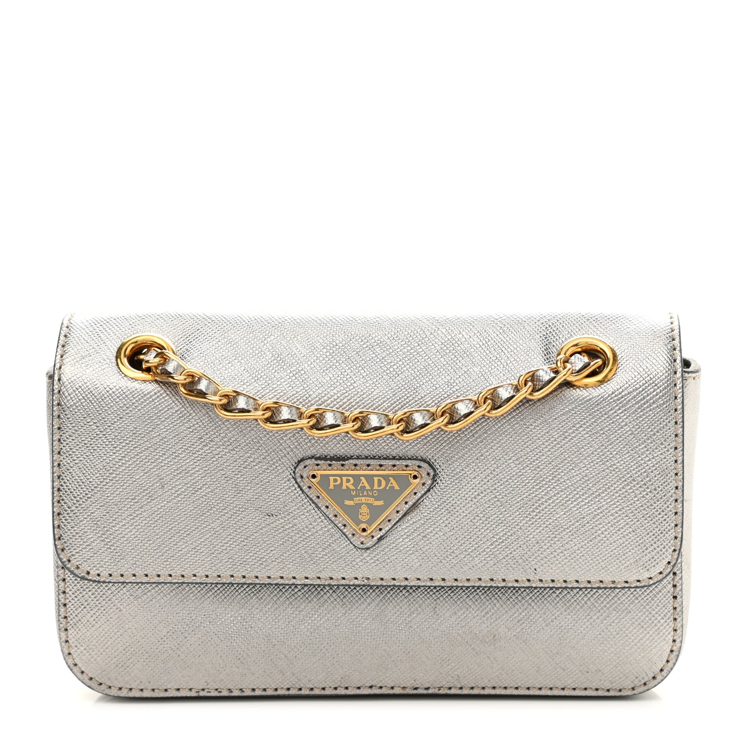 Prada Saffiano Lux Chain Shoulder Bag Argento 1 of 17