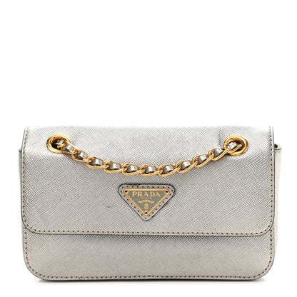 Prada Saffiano Lux Chain Shoulder Bag Argento 1 of 17