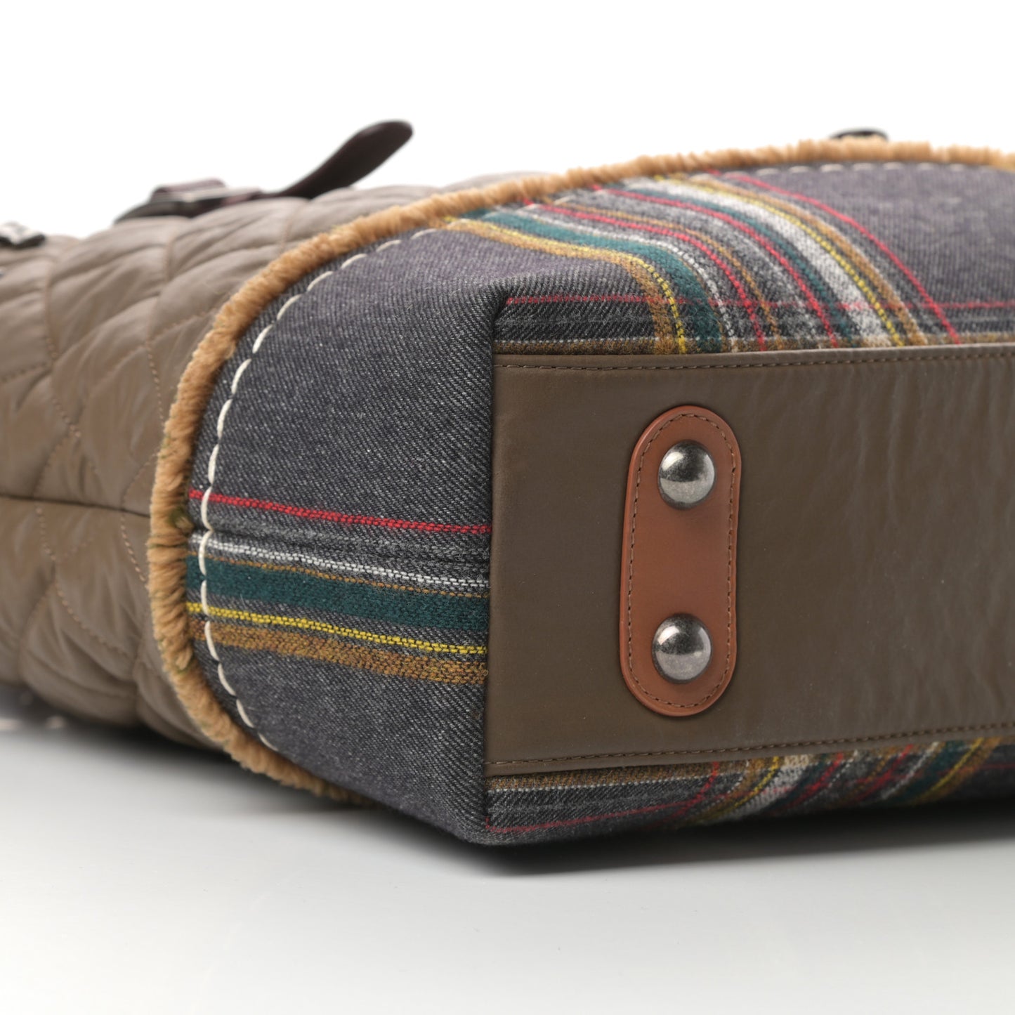 Coated Canvas Quilted Paris Edinburgh Tote Green Brown Multicolor