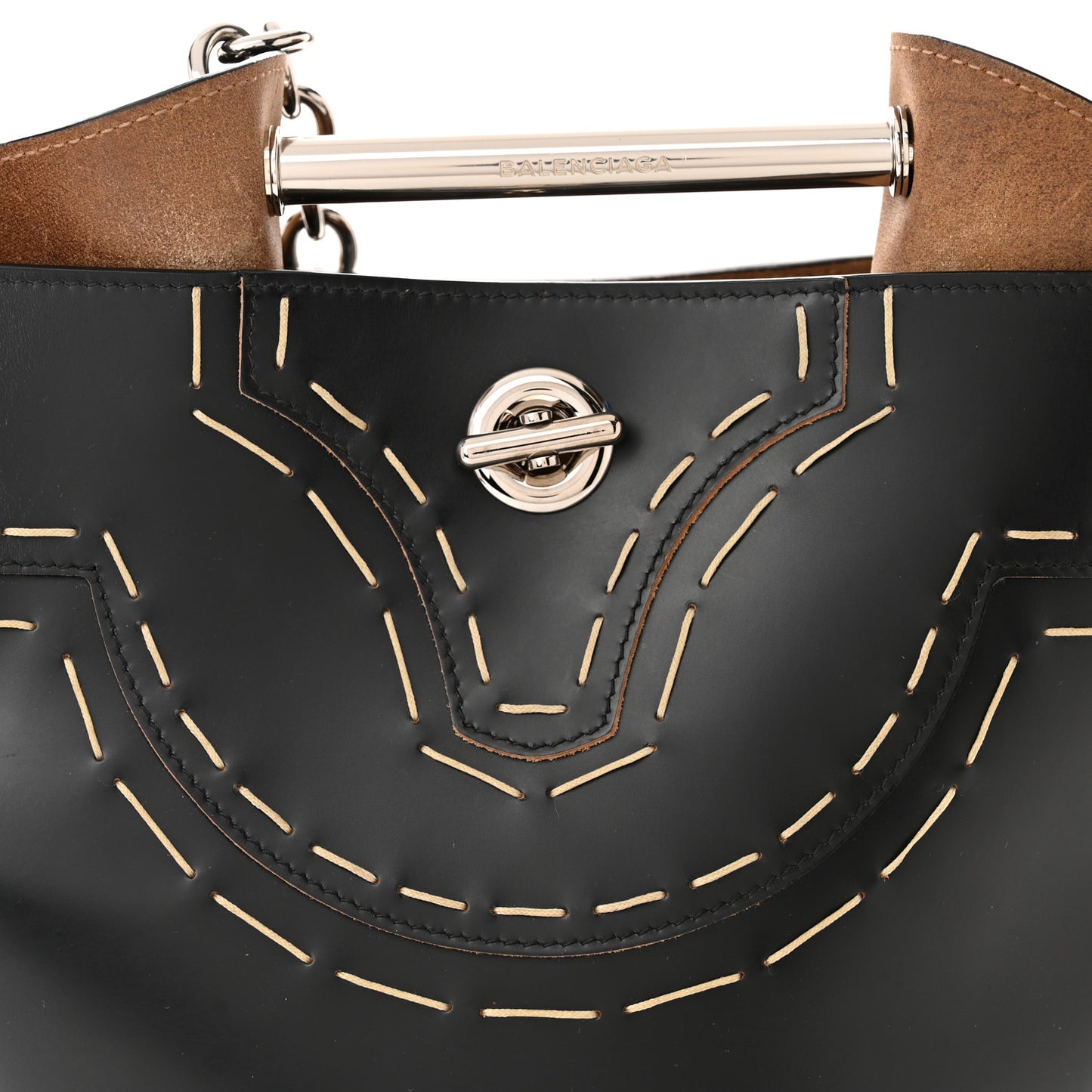 Calfskin Pickstitch Mini Top Handle Bucket Bag Black