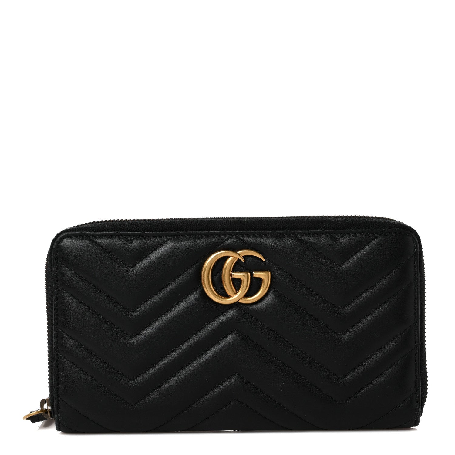 Gucci Calfskin Matelasse GG Marmont Zip Around Organizer Wallet Black 1 of 8