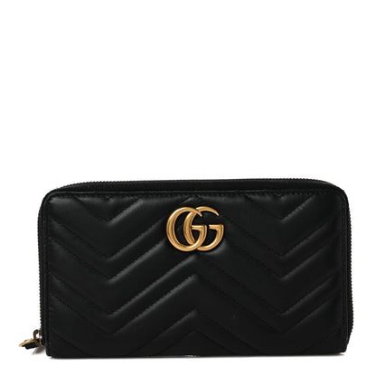 Gucci Calfskin Matelasse GG Marmont Zip Around Organizer Wallet Black 1 of 8