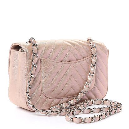 Chanel Iridescent Caviar Chevron Quilted Mini Rectangular Flap Light Gold 3 of 10