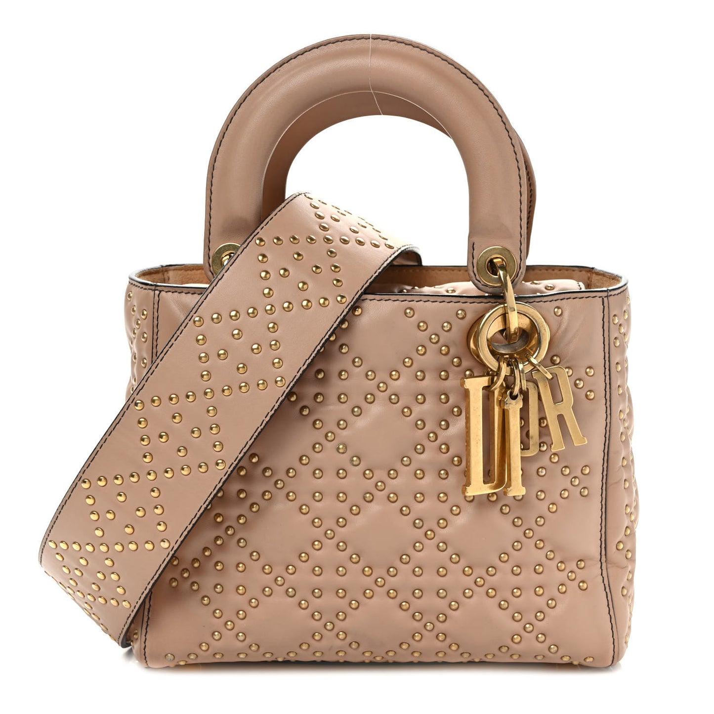 Calfskin Cannage Studded Small Supple Lady Dior Light Pink