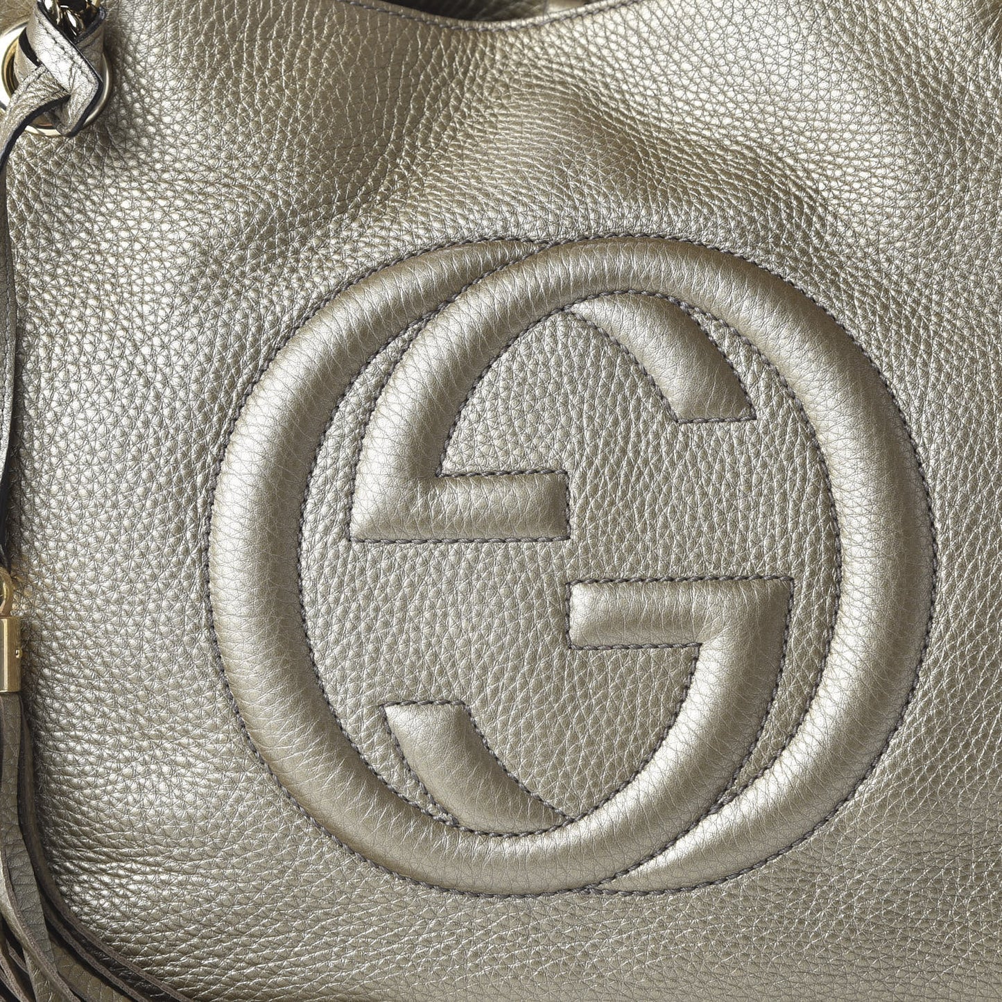 Metallic Pebbled Calfskin Medium Soho Chain Shoulder Bag Golden Beige