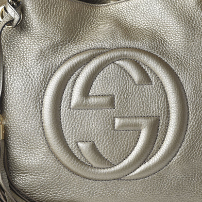 Gucci Metallic Pebbled Calfskin Medium Soho Chain Shoulder Bag Golden Beige 10 of 12