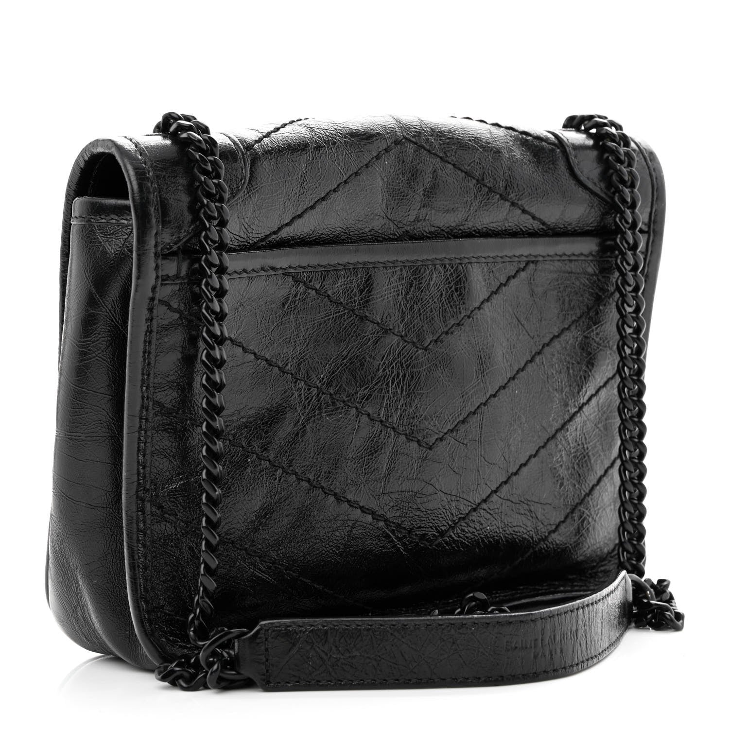 Saint Laurent Crinkled Calfskin Matelasse Monogram Niki Chain Wallet Black 3 of 10