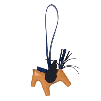 Hermes Milo Lambskin Grigri Rodeo Pegase Horse Bag Charm Sesame Black Bleu Saphir 1 of 5
