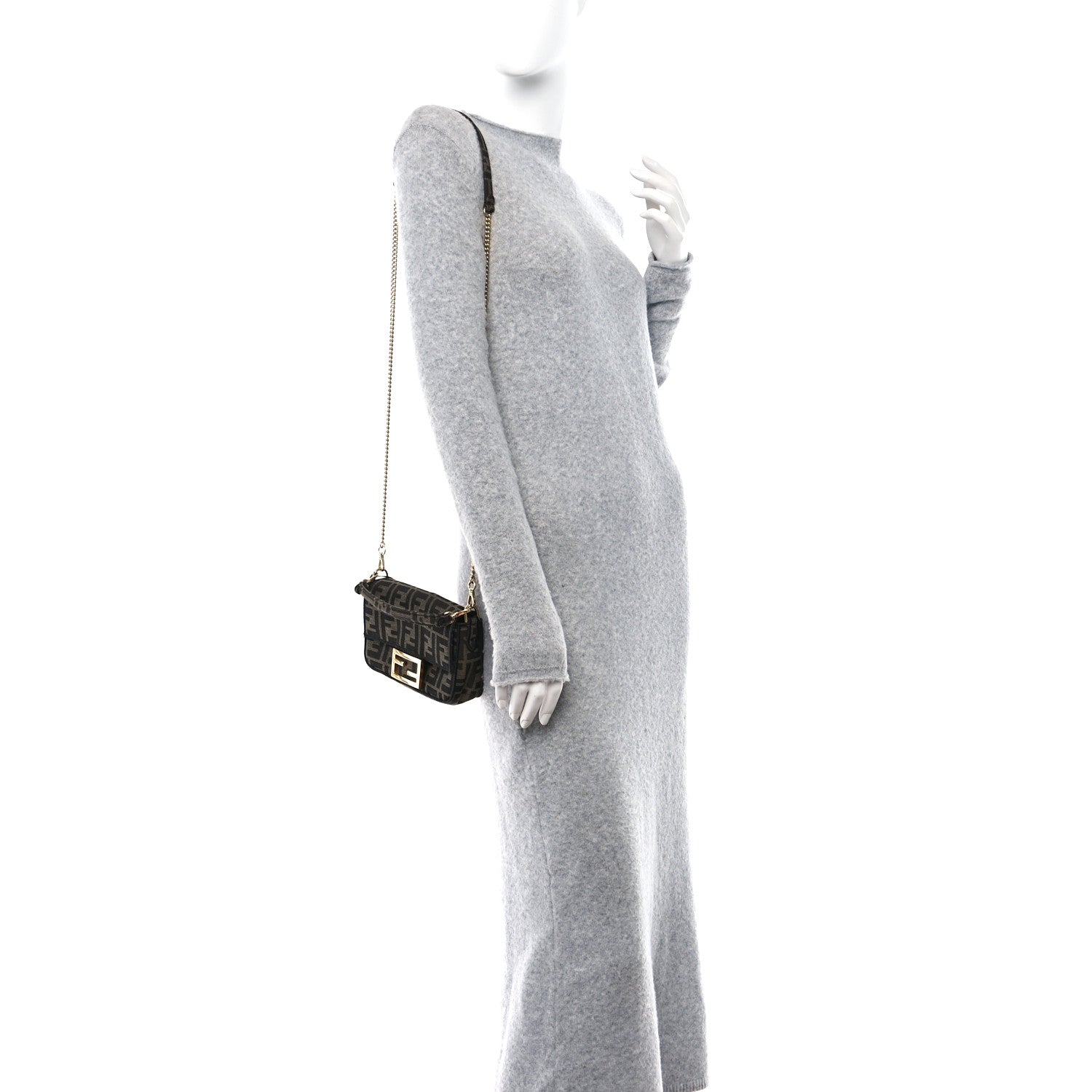 Fendi Fabric Jacquard FF 1974 Mini Baguette Tobacco Moro Black 2 of 10
