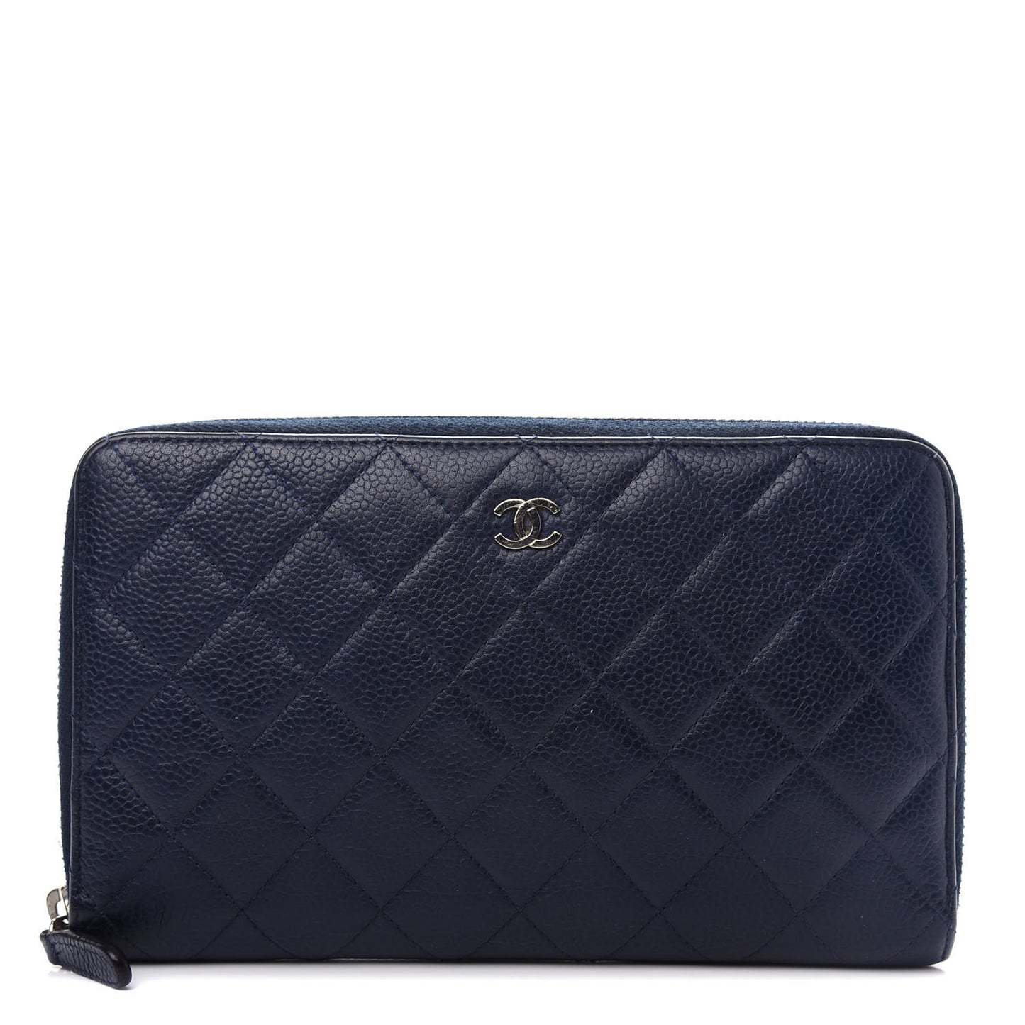 Caviar Quilted Large Zip Around Organizer Wallet Navy