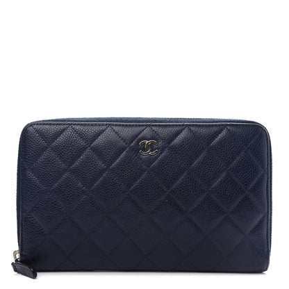 Chanel Caviar Quilted Large Zip Around Organizer Wallet Navy 1 of 7