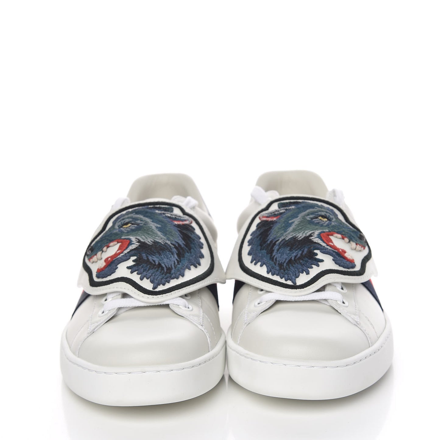 Calfskin Web Wolf Embroidered Mens Ace Sneakers 9 White