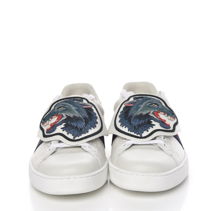 Gucci Calfskin Web Wolf Embroidered Mens Ace Sneakers 9 White 2 of 12